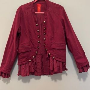 Super style jacket. Sz L. Deep red incredible details.  A little stretch.Perfect